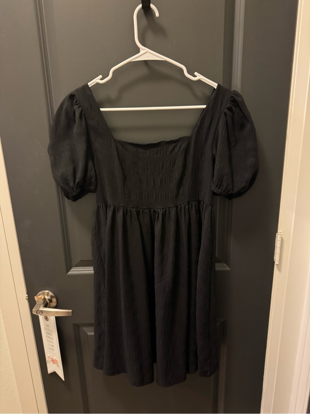Black Puff Sleeve Square Neck Mini Dress - Picture 3 of 4